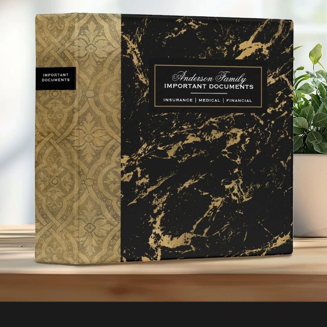 Gold Black Estate Planning Important documents 3 Ring Binder (an elegant black and gold marble important documents estate planning binder)