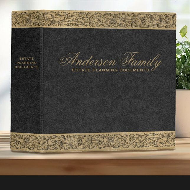 Gold Black Estate Planning Important Documents 3 Ring Binder (An elegant black and gold estate planning binder for your important documents)