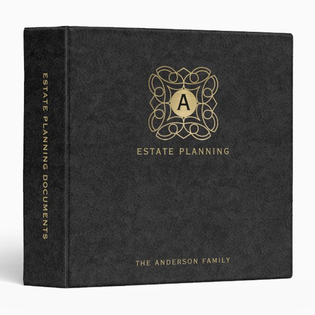 Gold Black Estate Planning Portfolio 3 Ring Binder (Front/Spine)