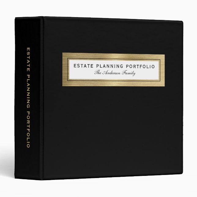 Gold Black Estate Planning Will Trust 3 Ring Binder (Front/Spine)