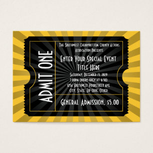 Gold + Black Event Ticket, Lg Business Card Size