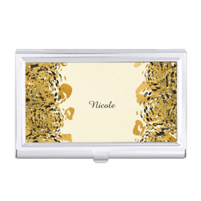 Gold & Black Exotic Jungle Cheetah Cream Glamour Business Card Holder (Front)
