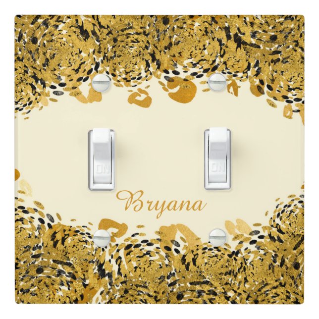 Gold & Black Exotic Jungle Cheetah Elegant Cream Light Switch Cover (In Situ)