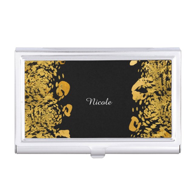 Gold & Black Exotic Jungle Cheetah Elegant Glamour Business Card Holder (Front)