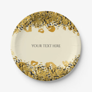 Gold & Black Exotic Jungle Cheetah Glam Cream Paper Plates