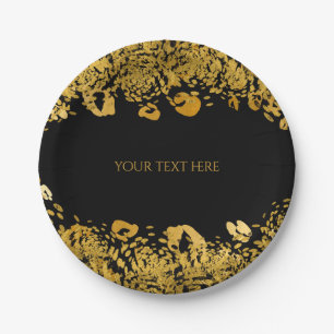 Gold & Black Exotic Jungle Cheetah Glam Party Paper Plates