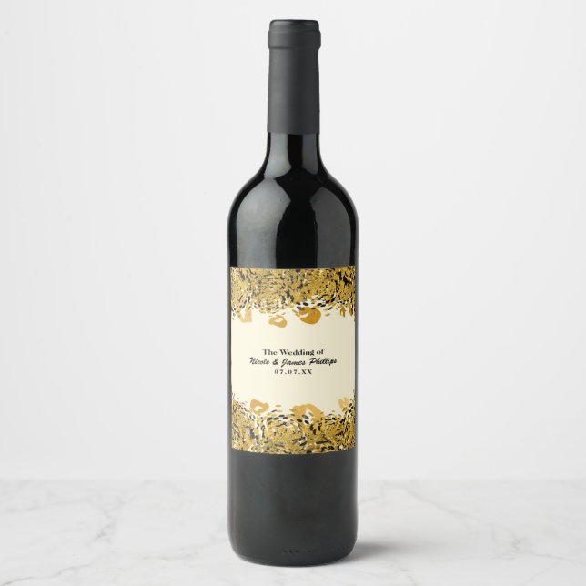 Gold & Black Exotic Jungle Chic Leopard Wine Wine Label (Front)