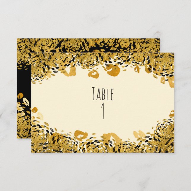 Gold & Black Exotic Jungle Table Number Card (Front/Back)
