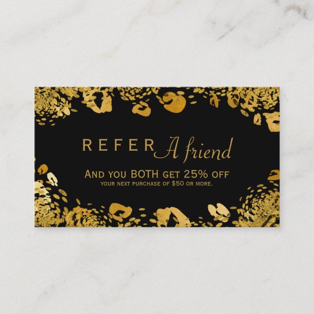 Gold & Black Exotic REFER A FRIEND Client Card (Front)