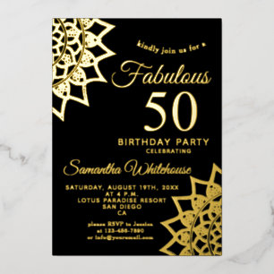 Gold Black Fabulous 50 Birthday  Foil Invitation