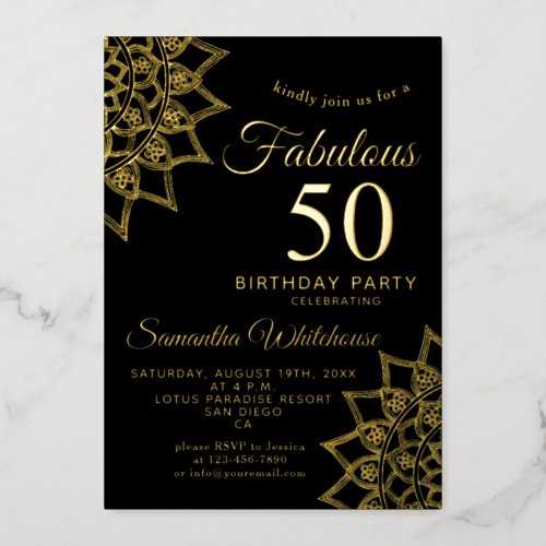 Gold Black Fabulous 50 Birthday  Foil Invitation