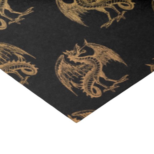 Gold black Fantasy Dragon party tissue paper
