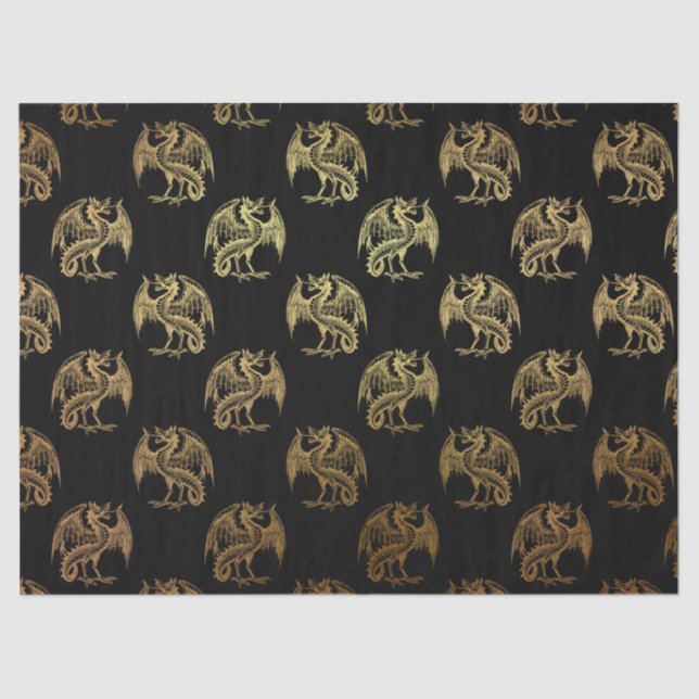 Gold black Fantasy Dragon party tissue paper (Front)