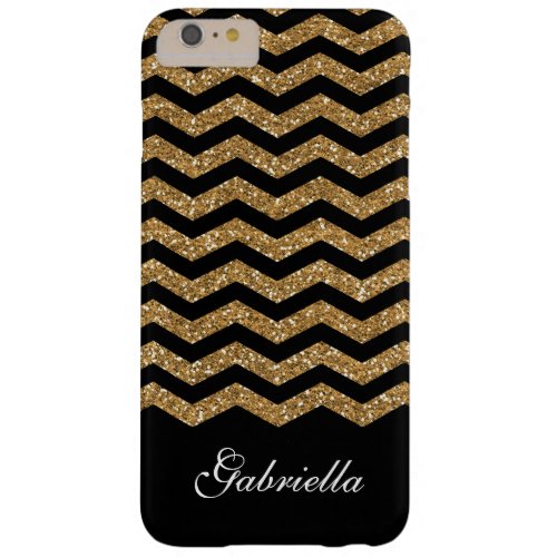 Gold Black Faux Glitter Chevron Barely There iPhone 6 Plus Case
