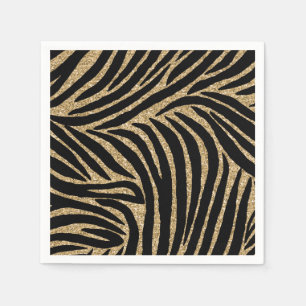 Gold black Faux Glitter Zebra Print Paper Napkins