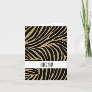 Gold black Faux Glitter Zebra Print Thank You
