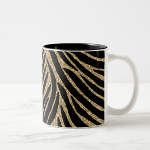 Gold Black Faux Glitter Zebra Print Two-Tone Coffee Mug