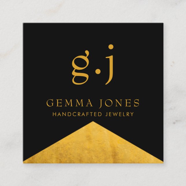 Gold Black Faux Gold Foil Edge Jewelry Designer  Square Business Card (Front)
