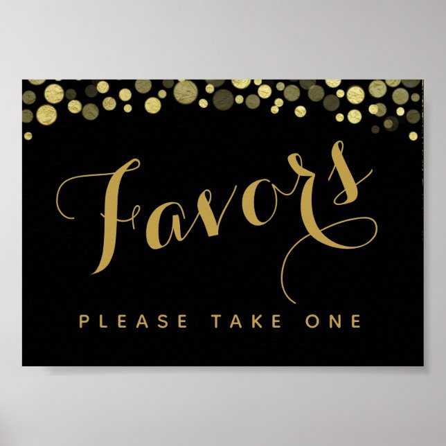 Gold & Black Favors party or wedding sign (Front)