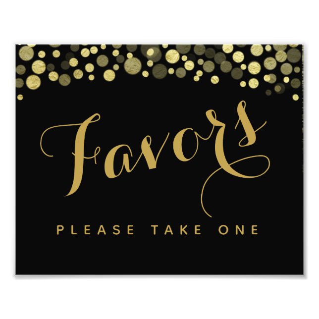 Gold & Black Favors party or wedding sign (Front)