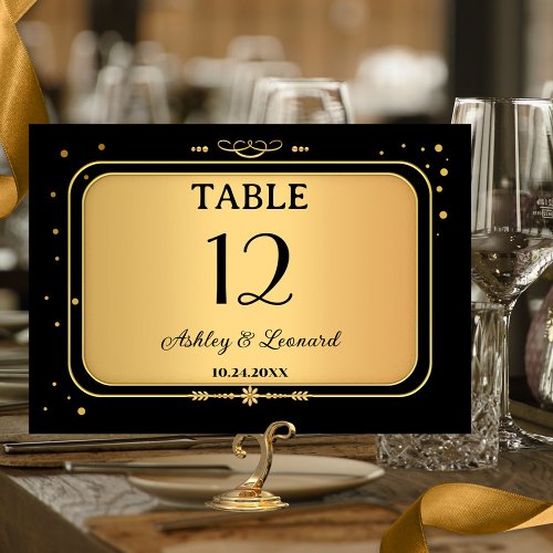 Gold Black Festive Confetti Wedding Table Number