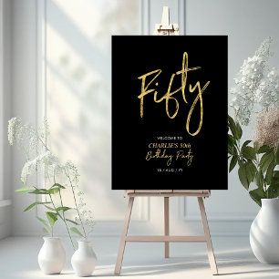 Gold & Black Fifty 50th Birthday Party Welcome Foam Board