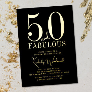 Gold Black Fifty and Fabulous 50th Birthday Party Foil Invitation