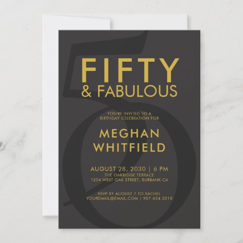 Gold Black Fifty and Fabulous 50th Birthday Party Invitation