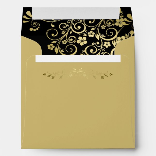 Gold & Black Filigree Frills Square Wedding Envelope (Back (Bottom))