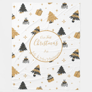Gold Black First Christmas Tree Pattern Custom Fleece Blanket