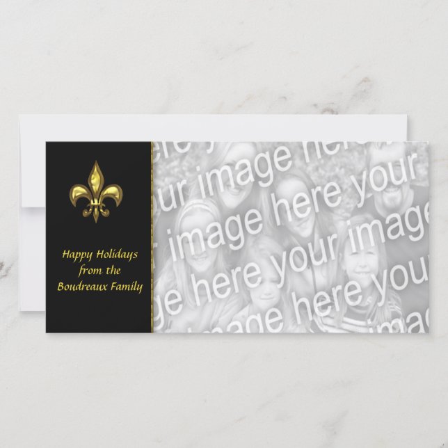 Gold Black Fleur de Lis Photo Christmas Holiday Card (Front)