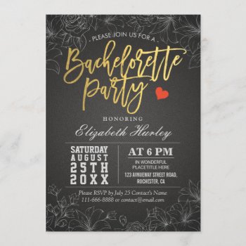 Gold & Black Floral Bachelorette Party Invitation by ReadyCardCard at Zazzle