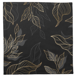 Gold Black Floral Cloth Napkin