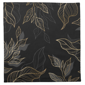 Gold Black Floral Cloth Napkin