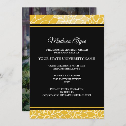 Gold Black Floral College Trunk Party Photo Invite