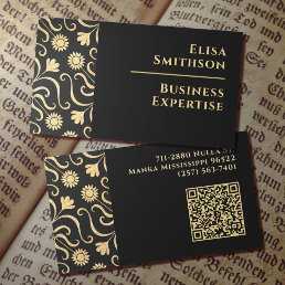  Gold &amp; Black Floral Damask Classy Elegant Pattern Business Card
