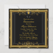 Gold & Black Floral Damask Quinceanera Invite (Back)