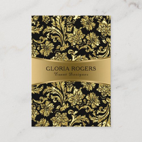 Gold  Black Floral Damasks Event Designer Templat Business Card