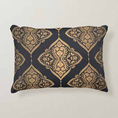 Gold Black Floral Ethnic Seamless Accent Pillow