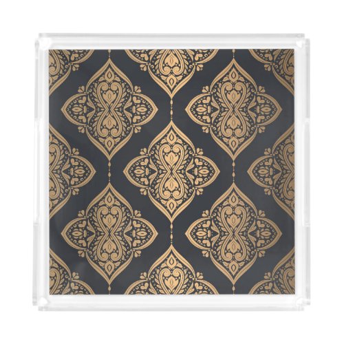 Gold Black Floral Ethnic Seamless Acrylic Tray