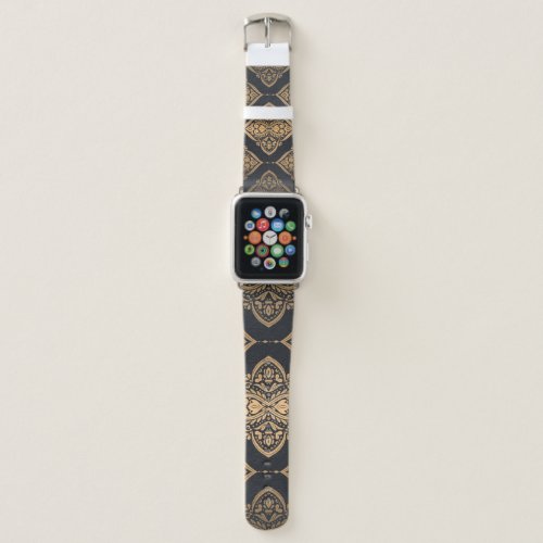 Gold Black Floral Ethnic Seamless Apple Watch Band