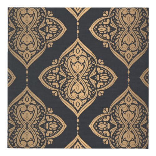 Gold Black Floral Ethnic Seamless Faux Canvas Print
