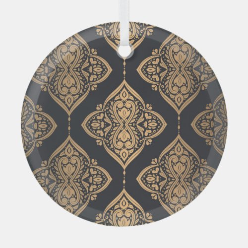 Gold Black Floral Ethnic Seamless Glass Ornament