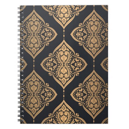 Gold Black Floral Ethnic Seamless Notebook