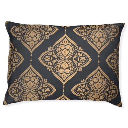 Gold Black Floral Ethnic Seamless Pet Bed