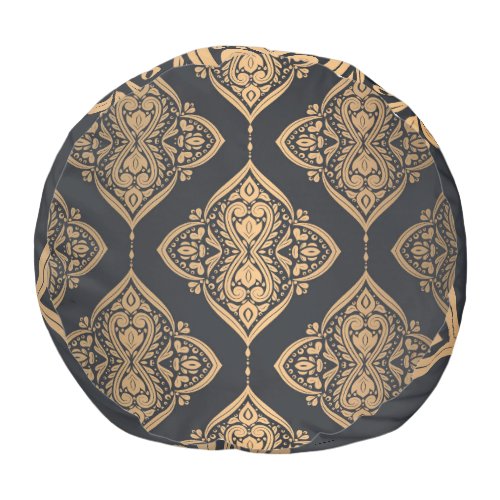 Gold Black Floral Ethnic Seamless Pouf