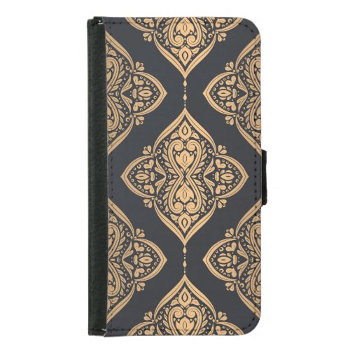 Gold Black Floral Ethnic Seamless Samsung Galaxy S5 Wallet Case