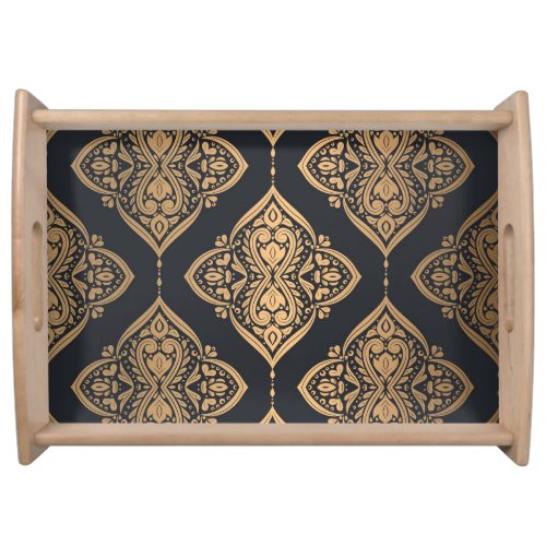 Gold Black Floral Ethnic Seamless Serving Tray