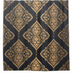Gold Black Floral Ethnic Seamless Shower Curtain