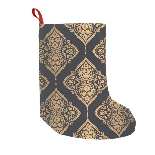 Gold Black Floral Ethnic Seamless Small Christmas Stocking